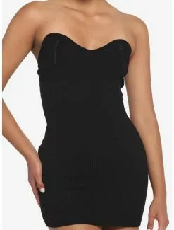 Black Ribbed Tube Dress
