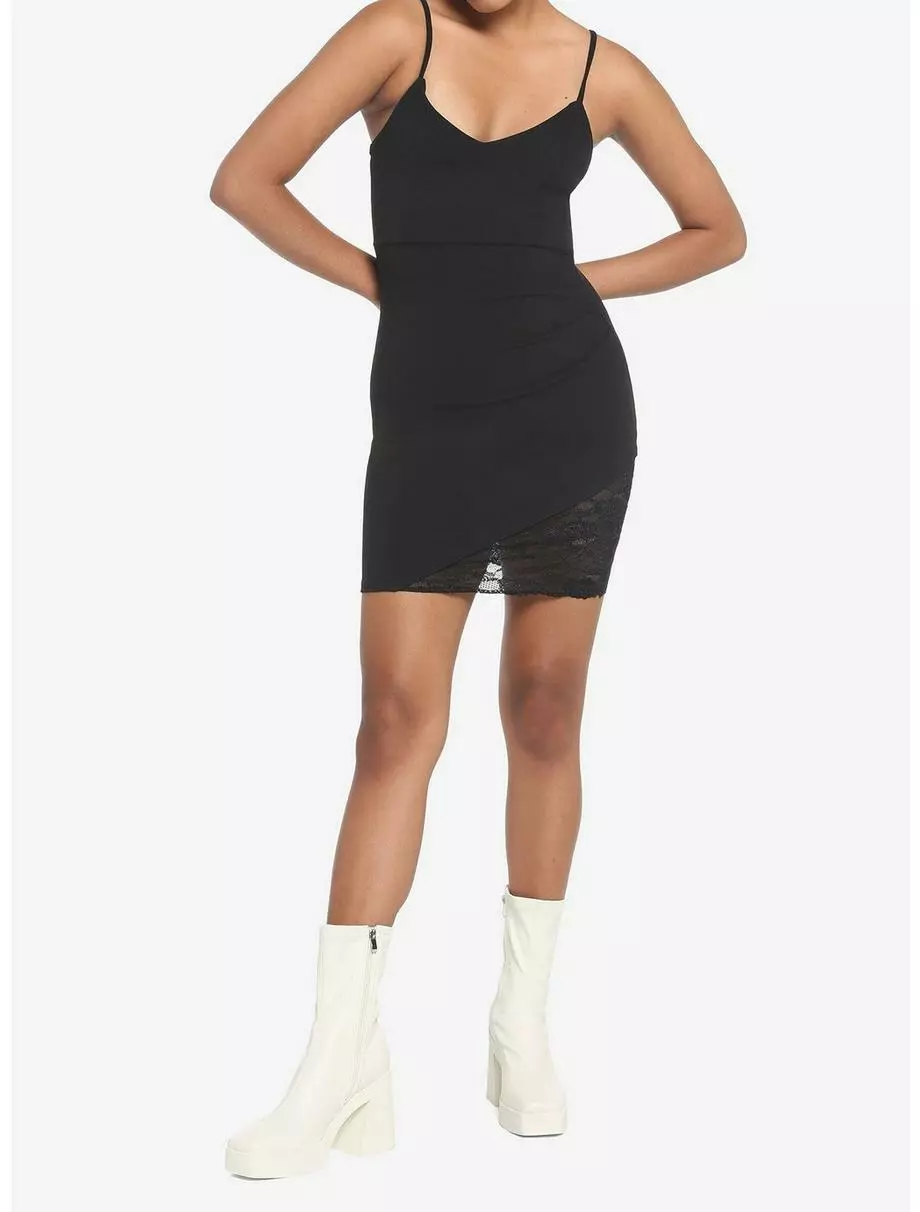 Black Asymmetrical Lace Bodycon Dress 4 Black Asymmetrical Lace Bodycon Dress - Image 2