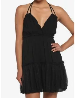 Black Tiered Halter Dress