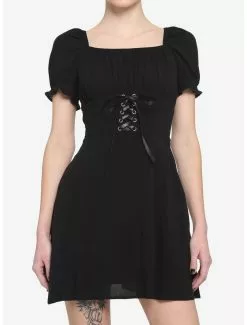 Black Puff Sleeve Corset Dress
