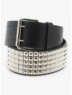 Black & Silver 5 Row Pyramid Stud Belt
