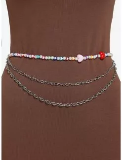 Beaded Hearts & Pearls Chain Belt