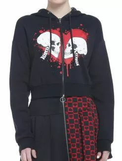 SOCIALCOLLISION Skulls In Love Girls Crop Hoodie