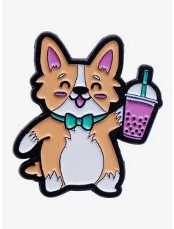 Corgi With Boba Enamel Pin