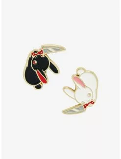 Black & White Buny Knife Enamel Pin Set