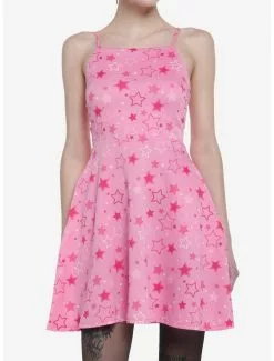 SWEETSOCIETY Hot Pink Stars Strappy Tank Dress