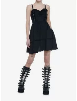 THORN&FABLE Black Grommet Tape Sweetheart Dress -Hoodies And Sweaters Shop 19943895 av1