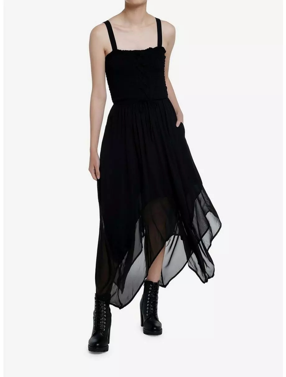 THORN&FABLE Thorn & Fable Black Lace-Up Hanky Hem Dress 4 THORN&FABLE Thorn & Fable Black Lace-Up Hanky Hem Dress - Image 2