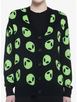 SOCIALCOLLISION Green Alien Girls Oversized Cardigan
