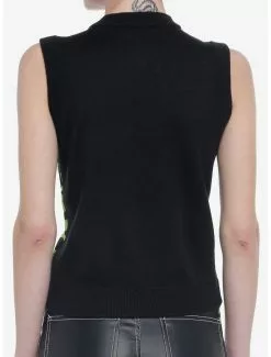 SOCIALCOLLISION Green Alien Mushroom Checkered Girls Sweater Vest -Hoodies And Sweaters Shop 19947138 av2