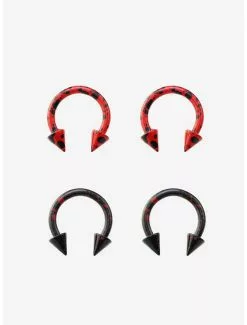 Steel Black & Red Splatter Circular Barbell 4 Pack