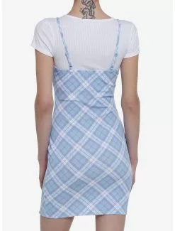 Baby Blue Plaid Twofer Dress -Hoodies And Sweaters Shop 20001662 av2