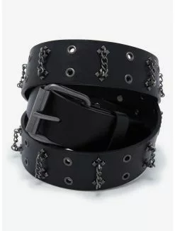 Black & Hematite Cross Chain Grommet Belt