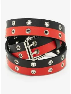 Black & Red Split Grommet Belt