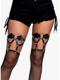 Bat-Ring Thigh High Garter Suspender With Chain Detail