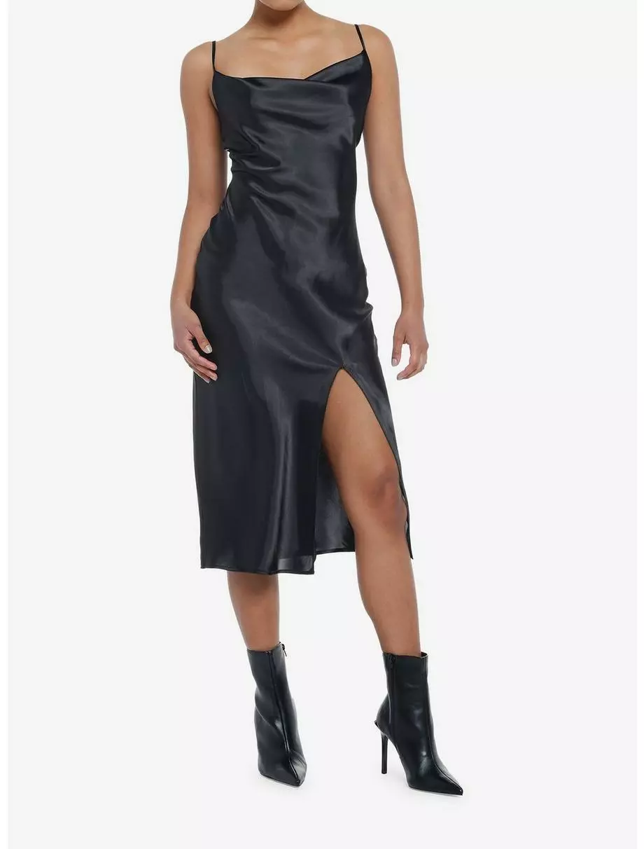 Black Satin Midi Slip Dress 4 Black Satin Midi Slip Dress - Image 2