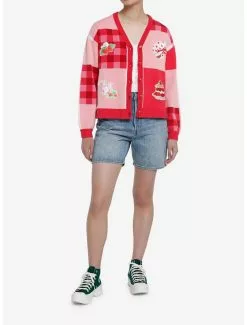 Strawberry Shortcake Gingham Patchwork Girls Cardigan 6 Strawberry Shortcake Gingham Patchwork Girls Cardigan -Hoodies And Sweaters Shop 20105791 av1