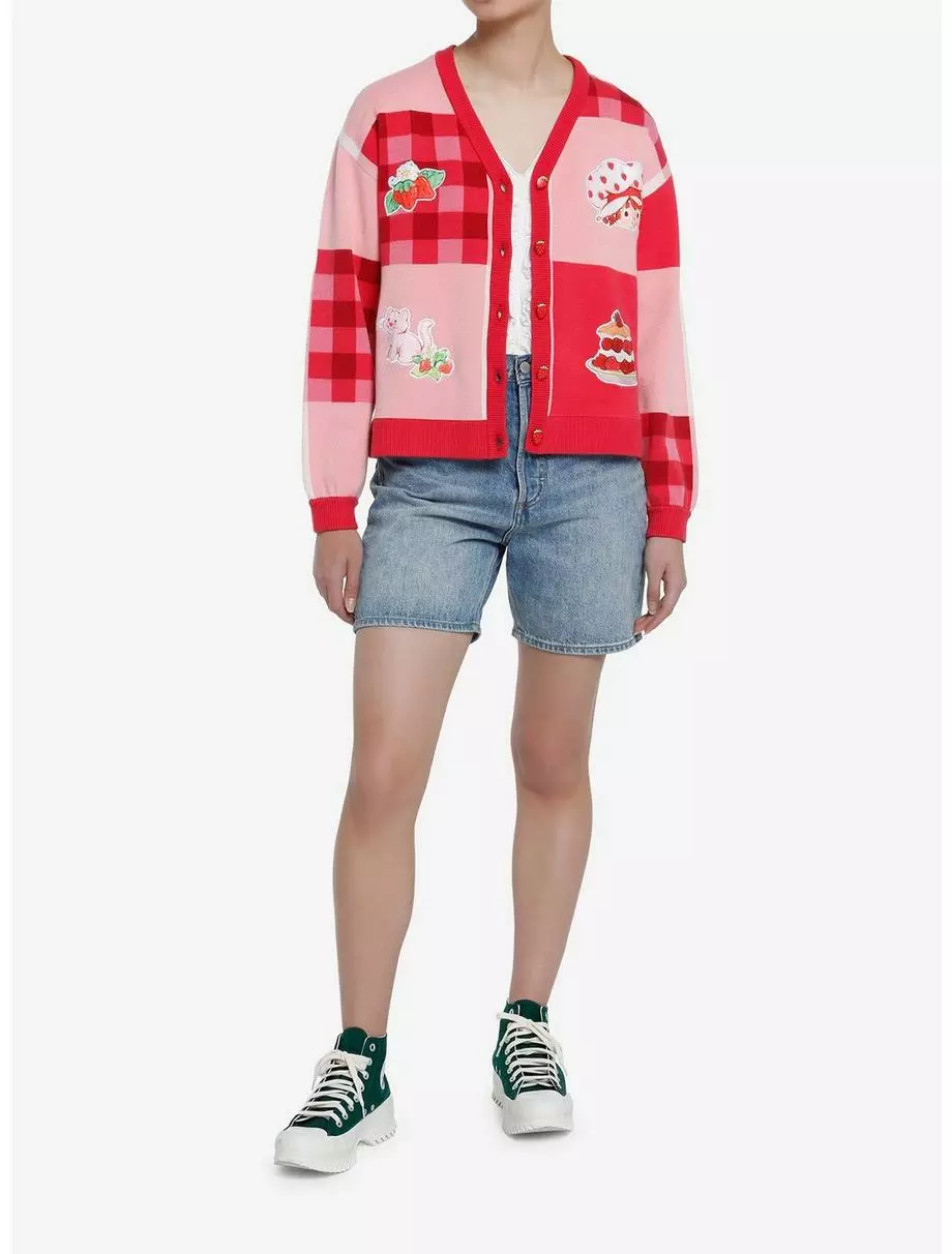 Strawberry Shortcake Gingham Patchwork Girls Cardigan 4 Strawberry Shortcake Gingham Patchwork Girls Cardigan - Image 2