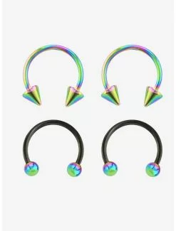 14G Steel Black & Anodized Circular Barbell 4 Pack