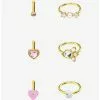 Steel Gold Pink Heart Gem Nose Stud & Hoop 6 Pack -Hoodies And Sweaters Shop 20110230 hi