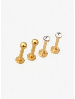 Steel Gold Gem Labret 4 Pack