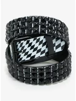 Three Row Black Pyramid Swirled Checkered Belt