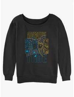 Adventure Time Finn And Jake Retrowave Girls Slouchy Sweatshirt