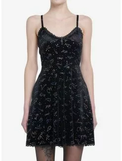 COSMICAURA Cosmic Aura Rainbow Constellations Velvet Skater Dress