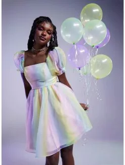 SWEETSOCIETY Sweet Society Pastel Rainbow Organza Tiered Dress