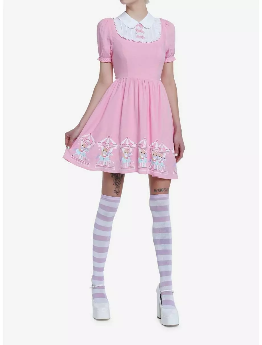 SWEETSOCIETY Pink Clown Bear Carousel Bib Sweetheart Dress 4 SWEETSOCIETY Pink Clown Bear Carousel Bib Sweetheart Dress - Image 2