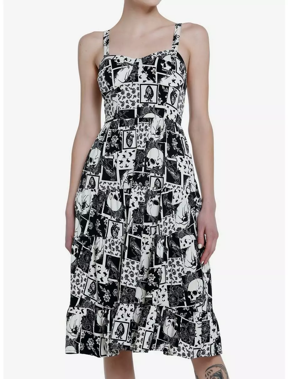 THORN&FABLE Thorn & Fable Skull Raven Patchwork Midi Dress 3 THORN&FABLE Thorn & Fable Skull Raven Patchwork Midi Dress