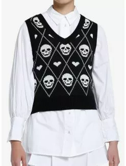 SOCIALCOLLISION Social Collision Skull Heart Knit Girls Sweater Vest