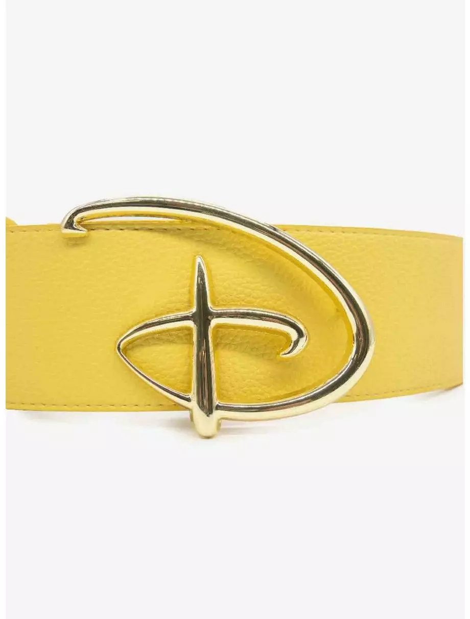 BUCKLEDOWN Disney Signature D Logo Gold Buckle Yellow Vegan Leather Belt 5 BUCKLEDOWN Disney Signature D Logo Gold Buckle Yellow Vegan Leather Belt - Image 3