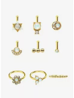 Steel Blue Opal Nose Stud & Hoop 9 Pack