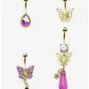 14G Steel Gold & Purple Butterfly Crystal Navel Barbell 4 Pack -Hoodies And Sweaters Shop 20226774 hi