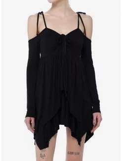 THORN&FABLE Thorn & Fable Black Hanky Hem Girls Cold Shoulder Dress