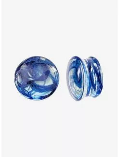 7/16 Glass Blue Swirl Plug 2 Pack