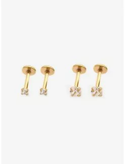 18G Steel Gold CZ Labret 4 Pack