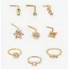 Steel Gold Flower Gem Nose Stud & Hoop 9 Pack 1 Steel Gold Flower Gem Nose Stud & Hoop 9 Pack -Hoodies And Sweaters Shop 20340394 hi
