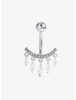 14G Steel CZ Dangle Navel Barbell