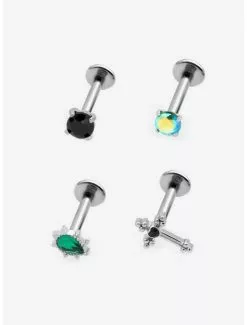Steel Cross Gem Labret 4 Pack