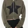 SOCIALCOLLISION Social Collision Green Star Girls Crop Hoodie -Hoodies And Sweaters Shop 20399681 hi