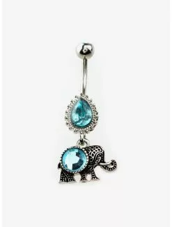 14G Steel Elephant Gem Navel Barbell