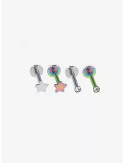 Steel Star Gem Anodized Labret 4 Pack