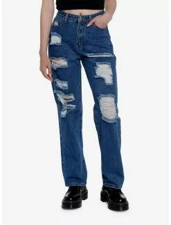 Destructed Straight Let Denim Pants